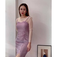 Mesh sleeves glitter dress