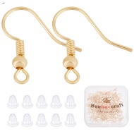 120Pcs Brass Earring Hooks Ear Wire with Horizontal Loop with 120Pcs Plastic Ear Nuts Golden 18x18x3mm Hole: 1.5mm 20 Gauge Pin: 0.8mm
