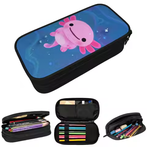 Kawaii Axolotl Mexican Salamander Pencil Case for Studen Gifts Pen Box Pencil Bag Stationery Supplie