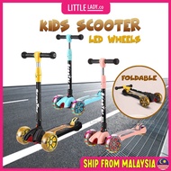 Scooter Skuter Adjustable and Foldable Kids Scooter Balance Tricycle 4-Wheels Scooter with Flash Whe