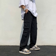 Shopee Best Selling Mens Cotton White Loose Multi-Bag Mechanical Style Leisure Cargo Pants Solid Col