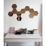 HIASAN DINDING Wall Decoration ACRYLIC HEXAGONAL IMPORT MIRROR WALL STICKER Contents 12cm (Small 5cmx10cm)