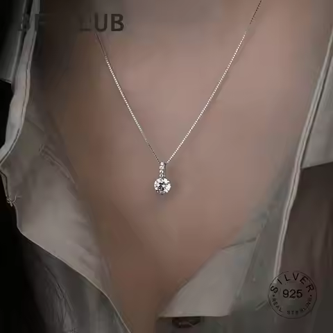 BFCLUB Silver Color Geometric Drop Necklace Clavicle Chain Women Fashion Jewelry Shine Zircon Pendan