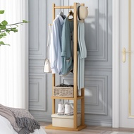 Bamboo Coat Rack Stand Bedroom Wardrobe Hanger Organizer Wood Drying Clothes Organizer Hanging Pole