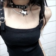 Y2K Gothic Punk Choker with Star & Bone Pendant, Adjustable Dark Aesthetic Necklace for Alternative 