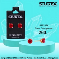 STUDEX S781STX ต่างหูแฟชั่นสำหรับหูแพ้ง่าย เคลือบทอง 24K 5MM JAN GARNET