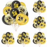 12pcs Black Gold Balloons 18 21 30 40 50 60 Years Birthday Party Confetti Balloon 30th 50th Birthday