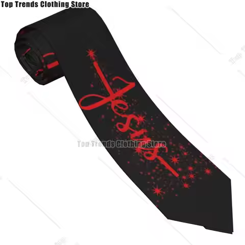 Classic Christmas Christian Star Neck Ties for Party Men Jesus Red Christmas Tree Faith Gift Necktie