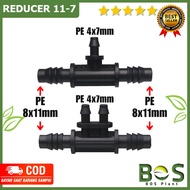 Bosplant - Reduce TEE 11 TO 7 MM Connector T Nipple Connector To PE Hose 8 X 11 MM & 4 X 7MM Uniring