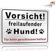 TAKULA Caution Dog Sign 25 x 18 cm, "Freilaufender Hund" + Door Warning, Dog Warning Signs, Double M
