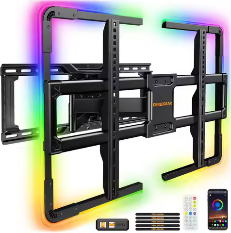 Full Motion TV Wall Mount with LED Lights for 42-90 inch TVs up to 150 lbs, Tilt Swivel Extension, M