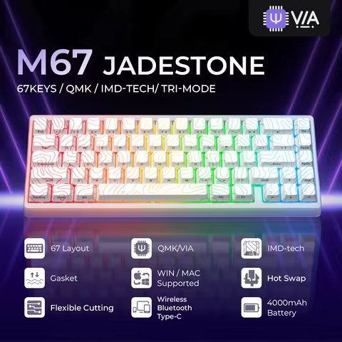 XVX M67 JadeStone White Mechanical Gaming Keyboard Wireless With IMD-Tech Keycaps Tri-Mode Topograph