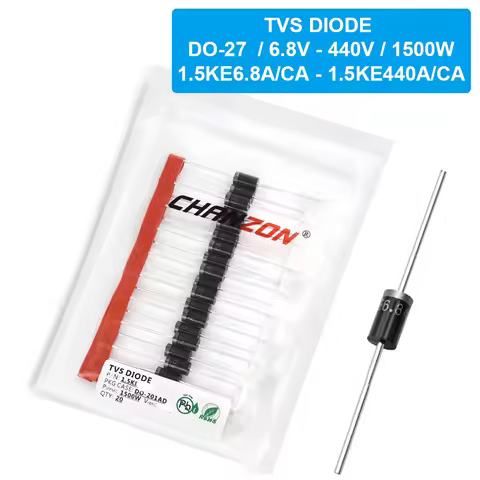 20 Pcs TVS Diode DO-27 1500W 6.8V 12V 15V 18V 24V 33V 36V 200V 250V 400V 440V 1.5KE 6.8A 12A 15A 18A