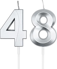 Silver 48th & 84th Birthday Candles for Cakes, Number 48 84 Candle Cake Cupcake Topper for Birthday