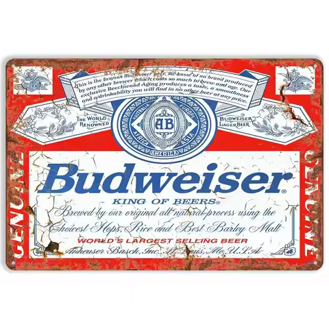 Budweiser King Of Beers Vintage Tin Sign, Vintage Pub Tiki Bar Home Cafe Wall Beer Retro Club, Offic