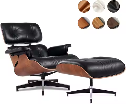 Black PU Leather,Mid Century Chaise Lounge Chair Indoor, Chair with Ottoman, Reading Chair, Leather 