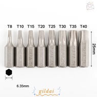 GILDAI 1pc Screw Driver Bit, 1/4 Inch Hex Shank T6-T40 Torx Bits, 25mm Length S2 Alloy Steel 6 Point