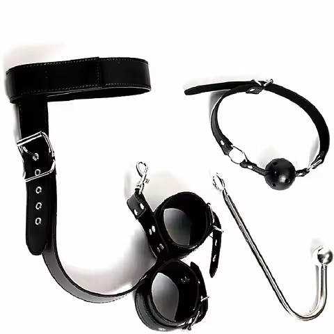 Anal Hook With Backhand Buttonhole Design Combines Metal Rear Plug With Bondage Tail And Handcuffs M