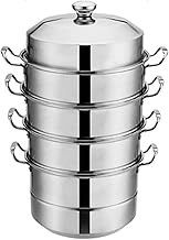 WSJTT Large 304 Stainless Steel 4 Tier 5tier Steamer Set 40 Cm – Stainless Steel – for Healthy Meat/Vegetable Servings – Induction Compatible, Toughened Glass Lid And Heat-Resistant