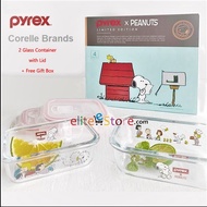 Authentic Corelle Brands Pyrex Peanuts Snoopy Snapware 345ml &amp; 630ml Glass Food Storage Microwaveable Lunch Box limited edition Gift Box set
