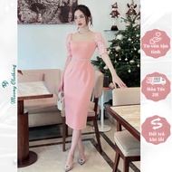 Office Party Bodycon Dress Loose Sleeve Mesh Collar with Stone Applique Pencil Shape Umi Lace Materi