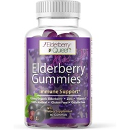 Elderberry Queen Organic Elderberry Gummies 60 ct - Immune Support Gummies with Vitamin C & Zinc - E