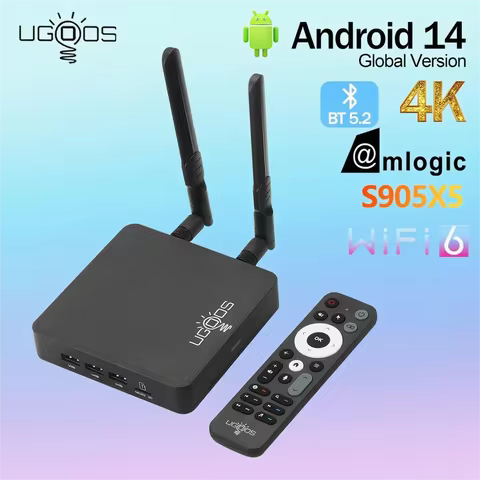 Original Ugoos AM9 Smart TV Box Amlogic S905x5 Android 14 4GB 64GB WiFi BT5.2 1000M HDR Android Set 