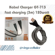Charger Cable Original GT-713 Fast charging Cable length 3mtr Nylon 120watt (Micro USB)
