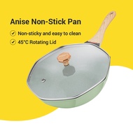 Granite Aluminium Deep Frying Pan Non Stick Wok 30cm with Lid Stir-Fry Pans NO PFOA Suitable All Stoves Inducti 八角炒锅