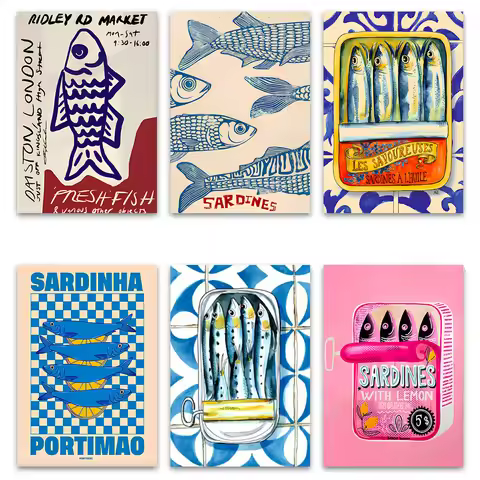 Sardines Canvas Poster Sardines Canned Vintage Decorative Painting Retro Sardines Mural Fish Print M