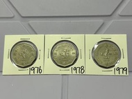 （十角形伍圓一套）香港硬幣英女王伊利沙伯 1976，1978 & 1979 年五元 Government of Hong Kong Queen Elizabeth ll 1976，1978 & 197