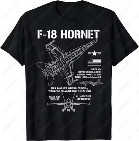 F18 Hornet Fighter Jet Specs Military Airplane F18 TShirt Short Sleeve Casual 100% Cotton T Shirt Hi