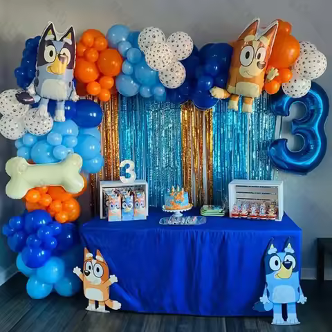 105pcs Bluey Balloon Cartoon Bingo Set Aluminum Film Number Balloon Bluey Dog Birthday Party Decorat