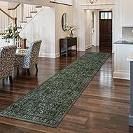 LEEVAN Green Vintage Hallway Runner 2.5x12,Distressed Floral Long Kitchen Runner Rug,Soft Washable I