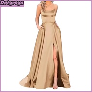 Womens Prom Dress Spaghetti Strap Sleeveless Formal Maxi Dress Halter Backless Side Slit Wedding Eve