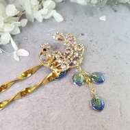 孔雀羽毛樹脂流蘇髮簪