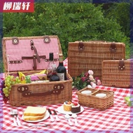 Rattan Props With Tableware Camping Basket Influencer ins Picnic Basket Outdoor Picnic Box Storage B