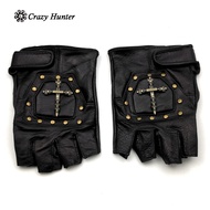 1 Pair Half Finger Real Leather Gloves Studded Men Punk Biker Motorcycle Gloves