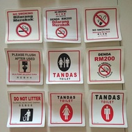 PVC SIGNMARK Signage Sticker Waterproof No Smoking Do not Litter Toilet Dilarang Merokok Tandas Dila