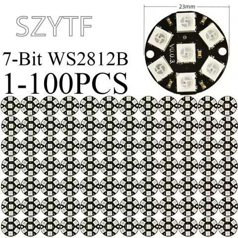 1-100PCS 7-Bit WS2812B RGB LED Ring – 5050 Full Color Pixel Circle for Arduino NeoPixel