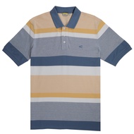 camel active Men Short Sleeve Polo-T in Regular Fit with Multistripe in Yellow Cotton Pique 9-280AW23ST1098