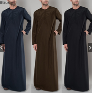Pakaian Arab saudi Musulman Abaya Dubai Arab turki pakaian islam hari raya Muslim Jubba Thobe lelaki Ramadan sulaman panjang jubah Kaftan pakaian DSaudi Musulman Abaya Dubai Arab turki