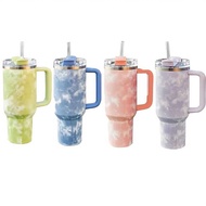 hydro fresh tumbler Insulated 40oz Tumbler with Handle and Tie Dye Design - Reusable Vacuum Cup wit