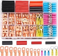 Twidec/180PCS Battery Cable Ends AWG 2 4 6 8 10 12 14 16 Gauge Copper Cable Wire Lugs,Ring Terminals