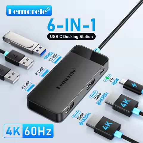 Lemorele TC122 USB C HUB Dual HDMI 4K Docking Station USB 3.0 PD 100W Type C Port for Macbook iPad M