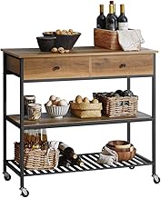 MMLLZEL Serving Trolley Kitchen Shelf with 4 Wheels Kitchen Island Sideboard Side Table with 2 Drawers and 2 Shelves