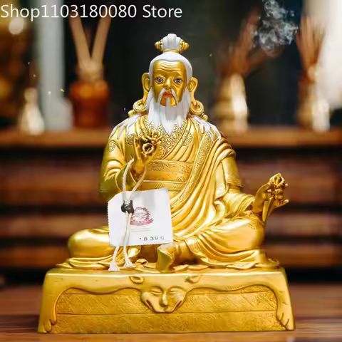 21cm Gilded Copper Hand-Chiseled Dudjom Rinpoche Statue Painted Nyingma Tibetan Lama Master Altar Sh