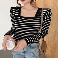 AJWShop [XW] Atasan Rajut Lengan Panjang Wanita Premium Import Salur Garis Garis | Baju Rajut Wanita