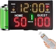 Multisport Digital LED Scoreboard with Remote Control,Battery Powered Electronic Basketball Scoreboard with Buzzer,Wall Mounted Score Clock Score Keeper with Custom