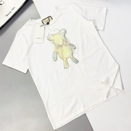 義大利奢侈時裝品牌GUCCI古馳白色蕾絲刺繡釘珠小熊短袖T恤